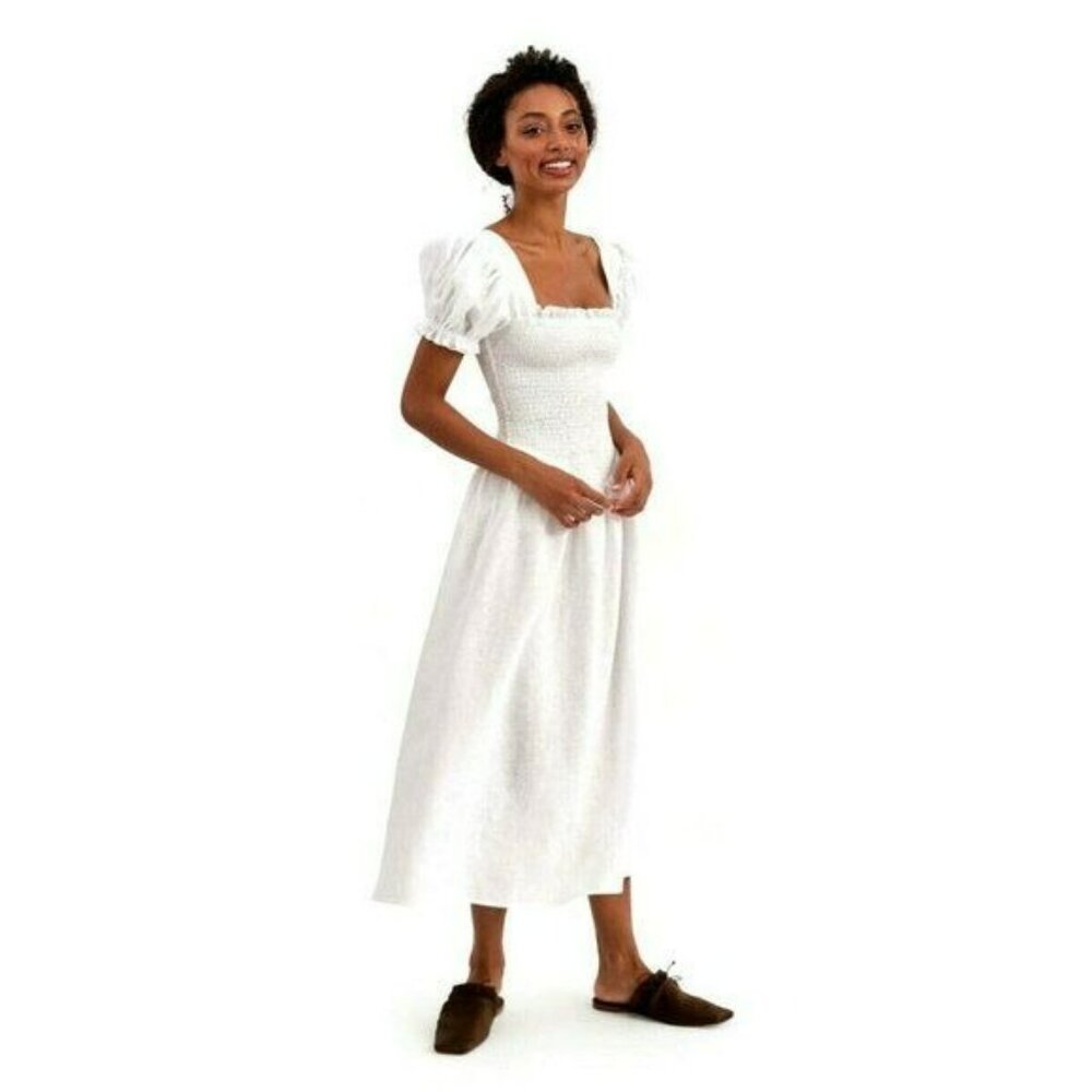 Sleeper Belle Linen Midi Dress Womens Medium White